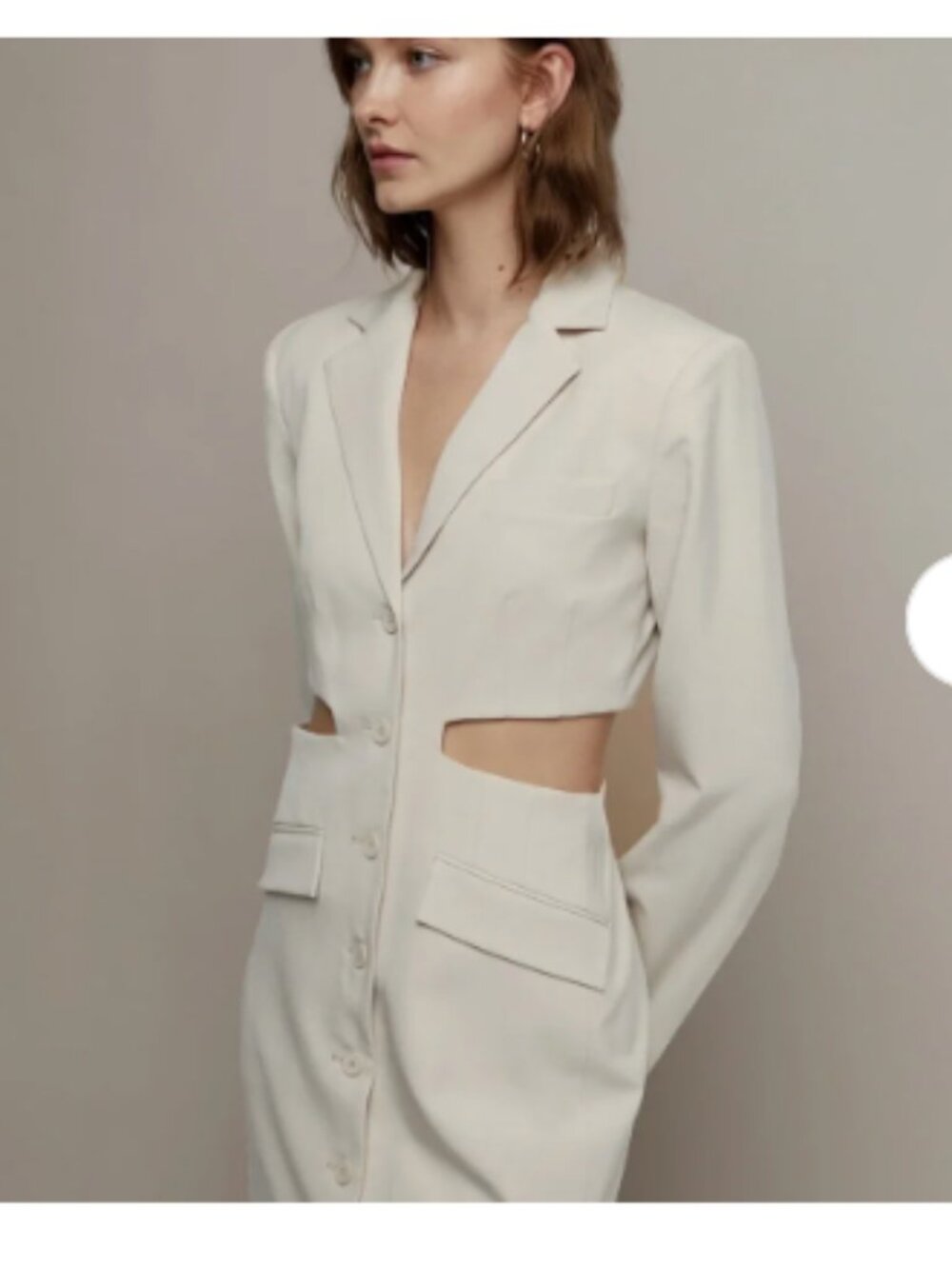Oak + Fort Blazer mini Dress Cream Cut outs SMALL Mini Long Sleeve